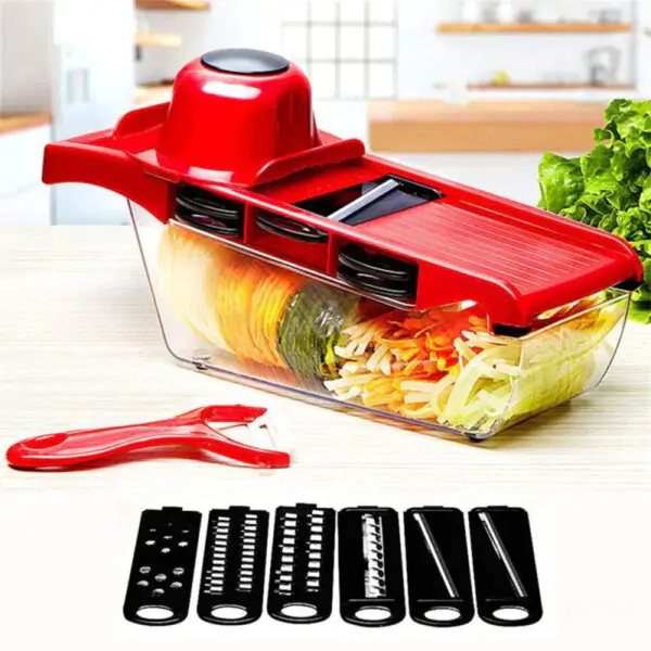 Vegetable Cutter with Handle Steel Blade Mandolin Slicer Potato Peeler Carrot Grater Container Slicer