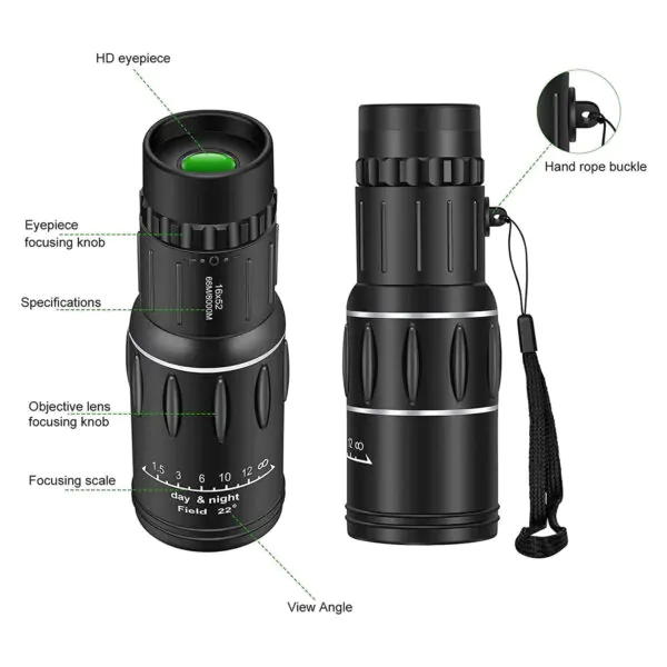 16 x 52 Super Clear HD Monocular Hunting Spotting Telescope - Image 4