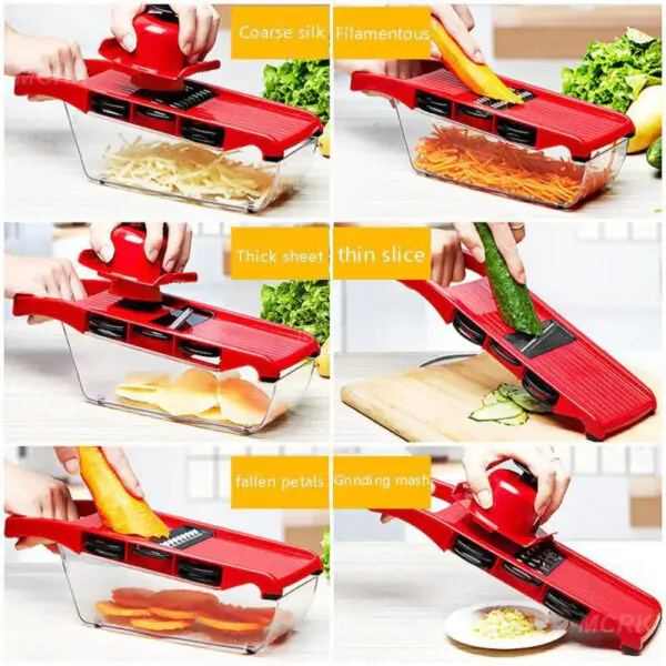 Vegetable Cutter with Handle Steel Blade Mandolin Slicer Potato Peeler Carrot Grater Container Slicer - Image 3