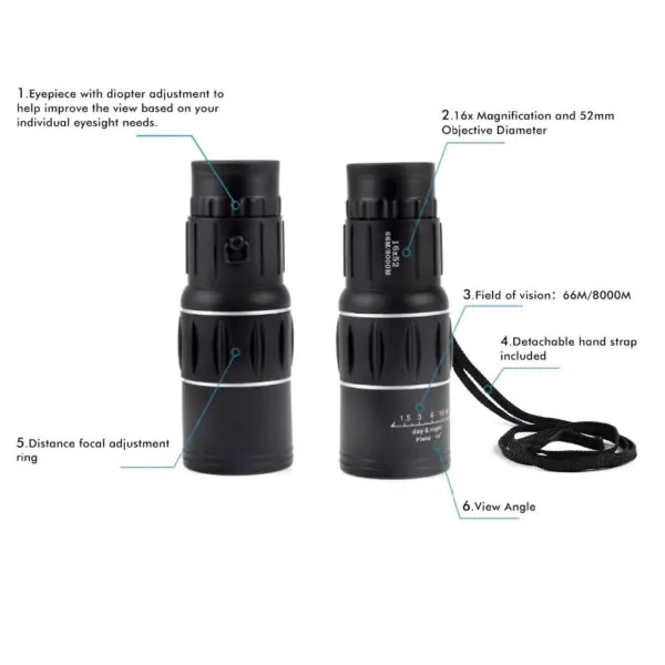 16 x 52 Super Clear HD Monocular Hunting Spotting Telescope - Image 13