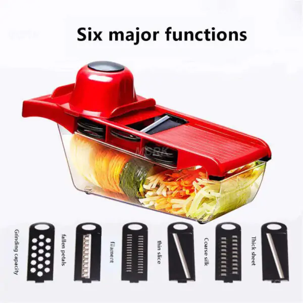 Vegetable Cutter with Handle Steel Blade Mandolin Slicer Potato Peeler Carrot Grater Container Slicer - Image 2